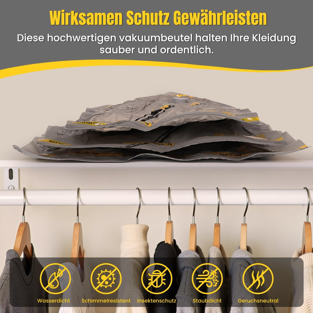 Vakuumbeutel für Kleidung mit Kabellose Vakuumpumpe – 9 Set wiederverwendbare Vakuumbeutel (40×40/40
