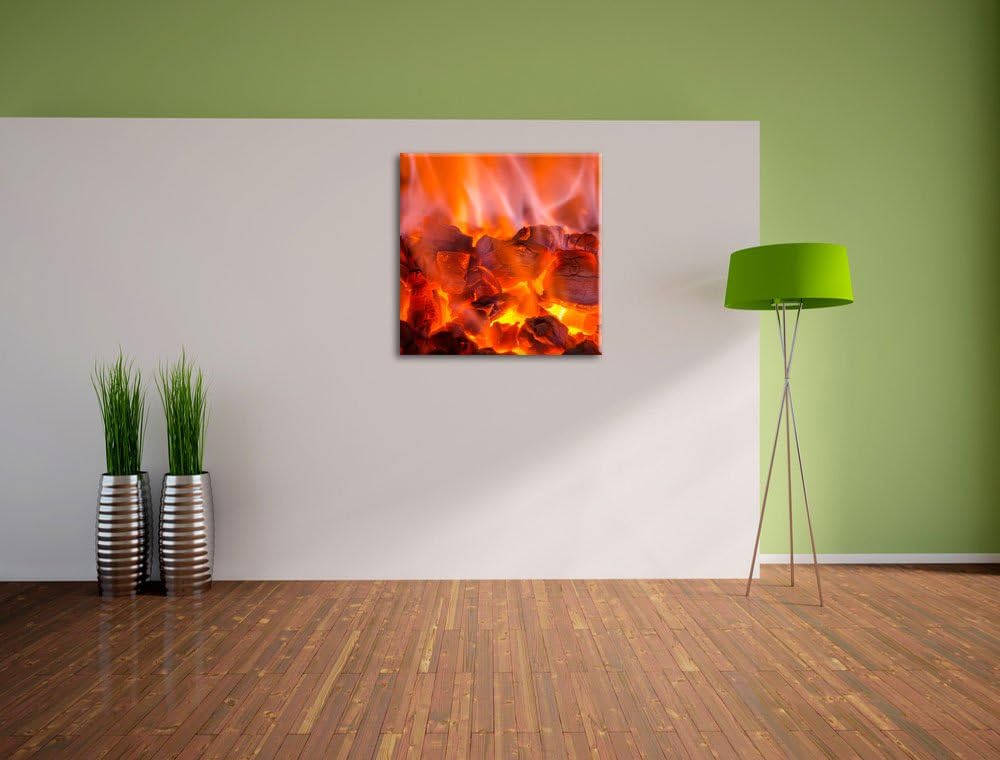Pixxprint Holzkohle Feuer, Format: 70x70 auf Leinwand, XXL riesige Bilder fertig gerahmt mit Keilrah