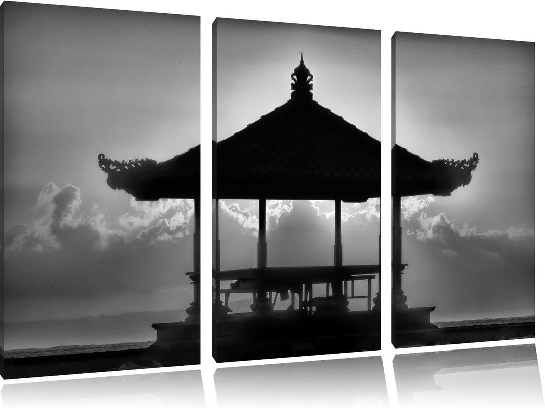 Pixxprint Pagode in Bali im Sonnenuntergang als Leinwandbild/Grösse: 3 Teilig (120x80 cm) cm/Wandbil