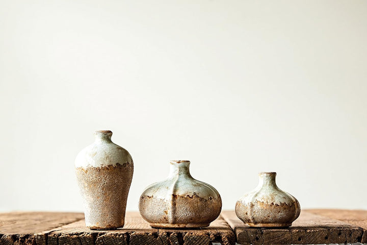 Creative Co-Op Round Terracotta Vases with Distressed Finish (Set of 3 Sizes)