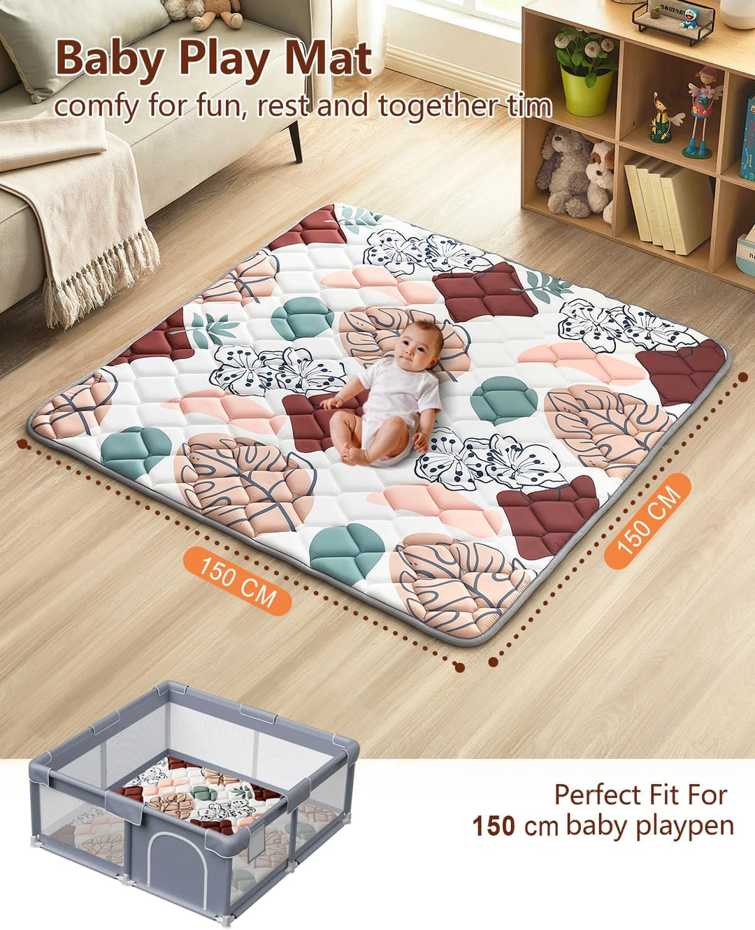 Krabbeldecke Für Baby 150 x 150CM, Krabbelmatte Baby Faltbar, Weich und Rutschfest Spielmatte Baby,