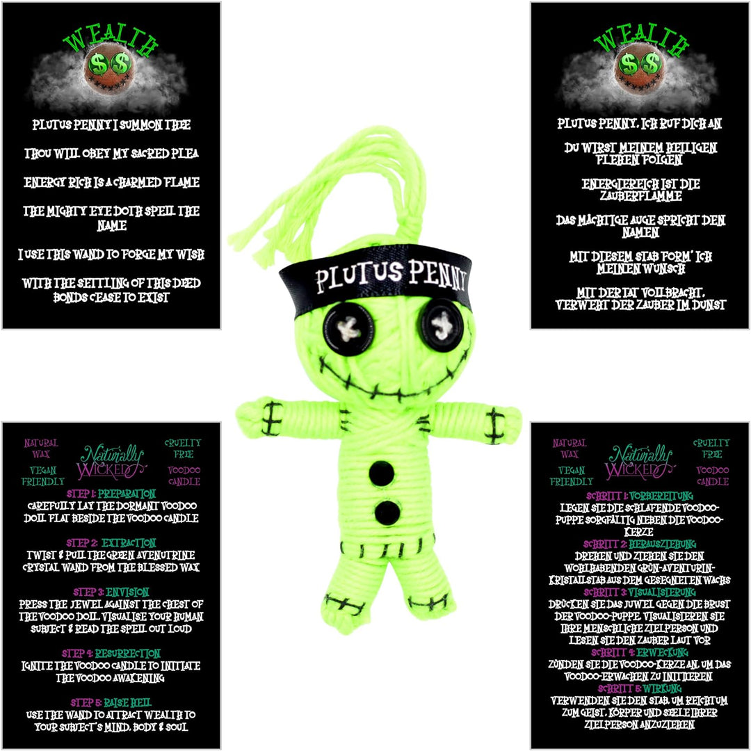 Naturally Wicked Voodoo Reichtums-Kerze | Inklusive Voodoo-Puppe &amp; Kristallstab | Vegane Kristallzau