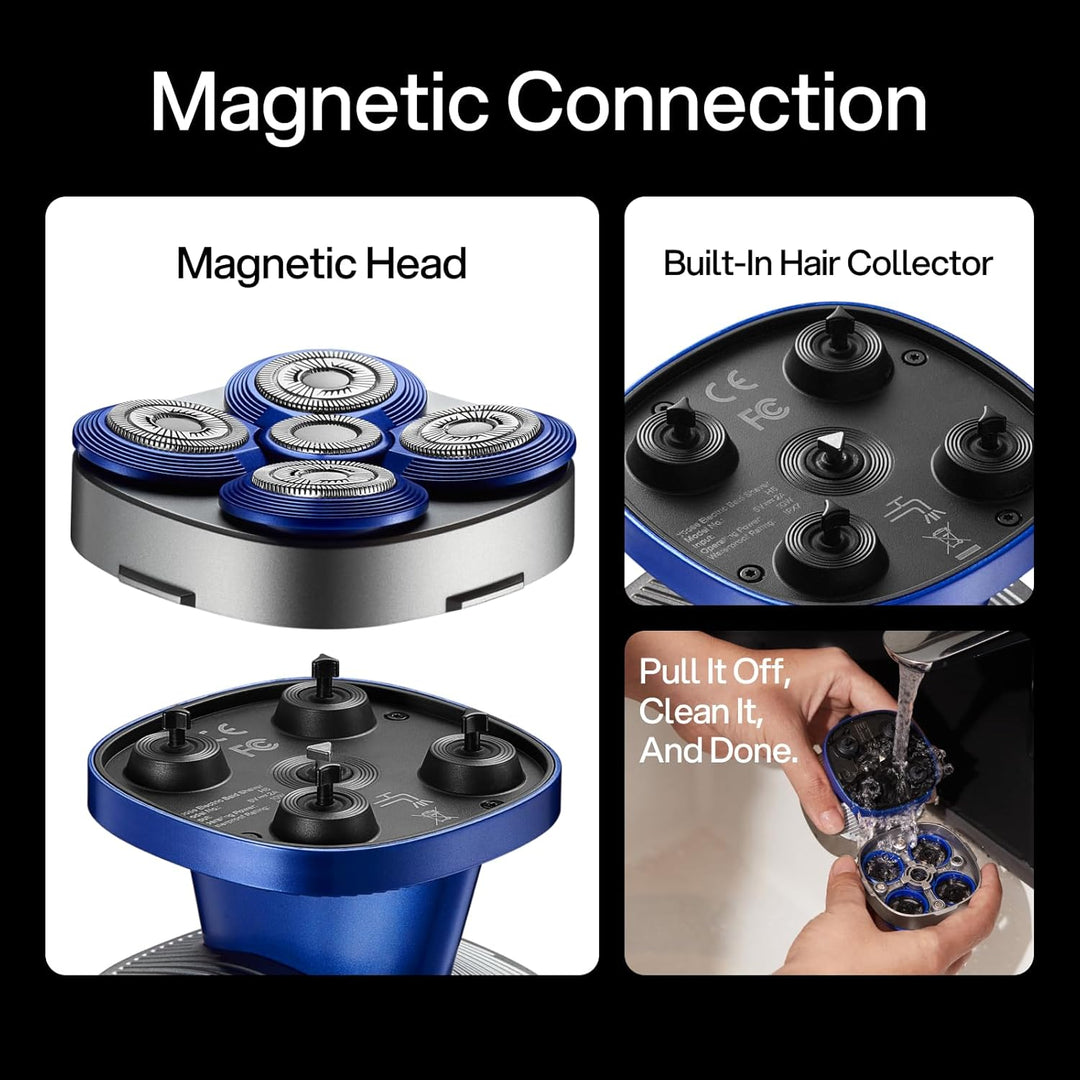 yoose Glatzen- Rasierer Herren elektrisch, IPX7 Glatzenrasierer (magnetisch 5 Scherköpfe, 90 Mins La