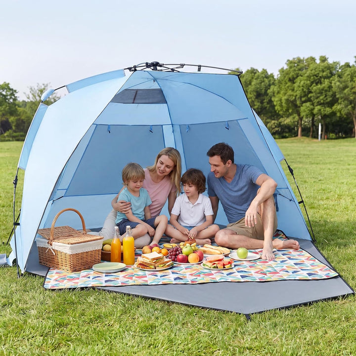 FANTASK Quick Up Strandmuschel, 3-4 Personen Strandzelt mit Reissverschlusstür &amp; 4 Mesh-Fenstern, V-
