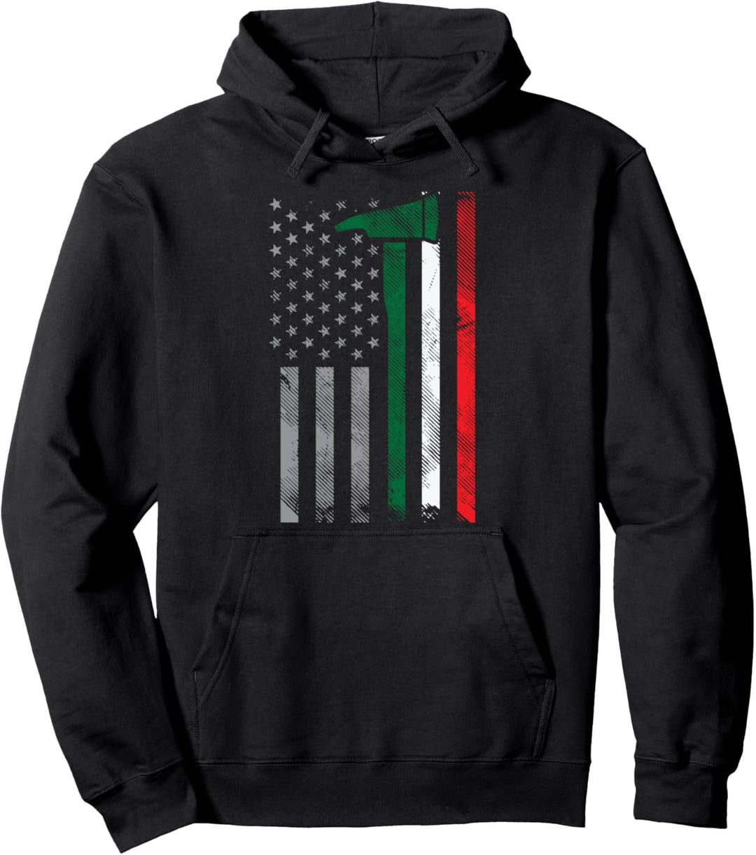 Mexican American Flag Fire Axe Cinco De Mayo Firefighter Men Pullover Hoodie