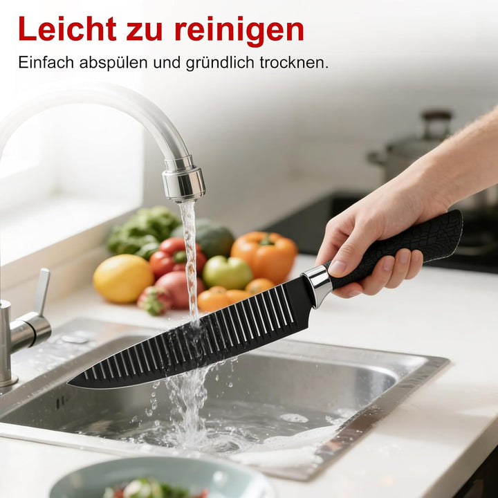 Messerset Scharf 6-teilig, Ergonomischen Küchenmesser Sets, Schwarz | Kochmesser, Brotmesser, Tranch