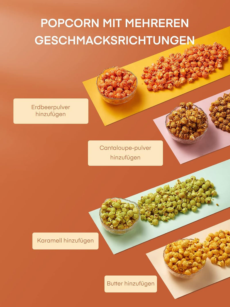 HOUSNAT Popcornmaschine, 1200W Heissluft Popcorn Maker ohne Öl, 2 Minuten Schnell Produktion, für Zu
