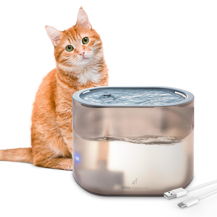 Ufesa Automatischer Trinkbrunnen für Haustiere 2,5 L, Aktivkohle- und Harzfilter, Katzenbrunnen, USB