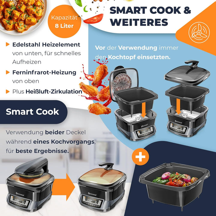 KESSER® Multikocher mit Heissluftfritteuse 8L & 16 Programme Küchengerät - Grillen, Backen, Schmoren