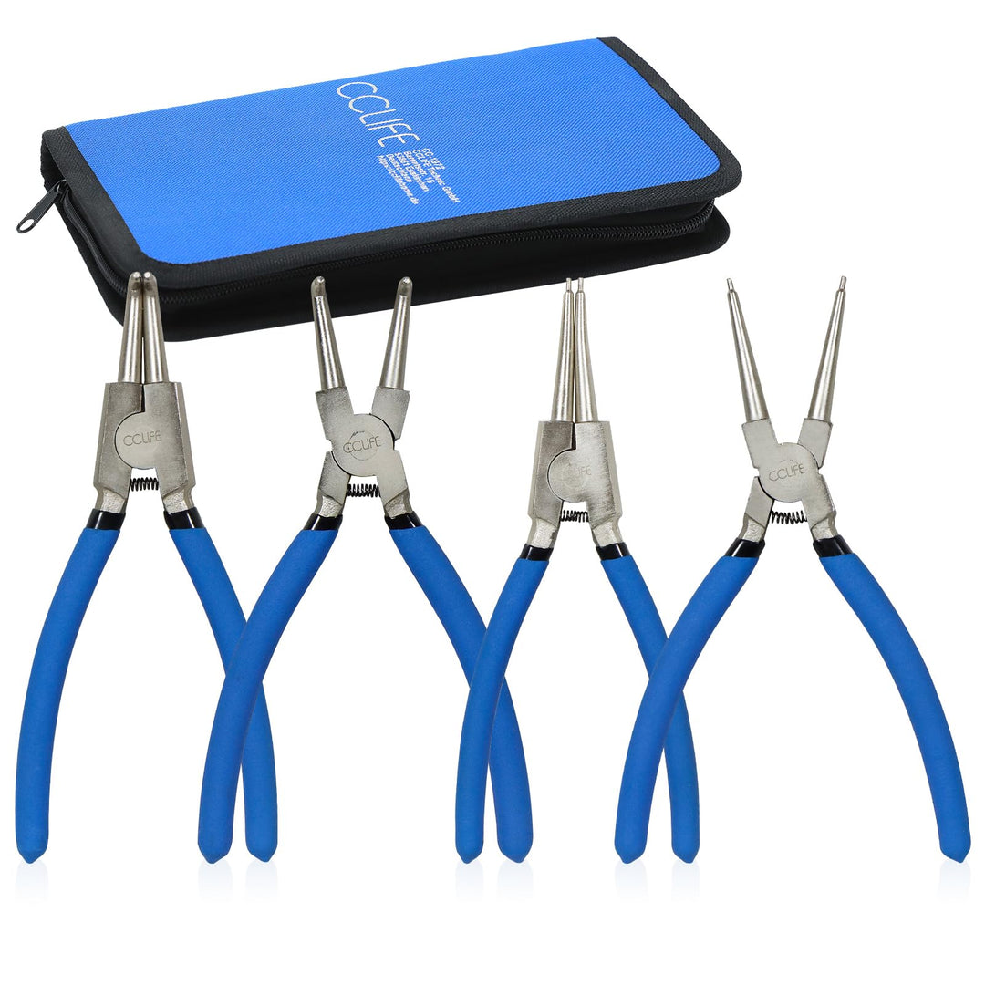 CCLIFE 4tlg Sprengringzangen Seegeringzange Set 150mm Zange Gerade & Gebogen für Sicherungsring Inne