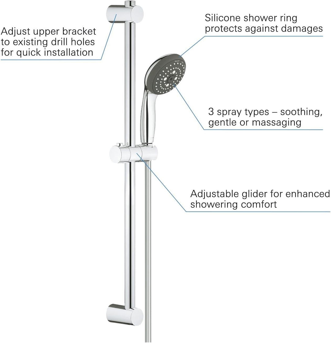 GROHE Vitalio Start 100 Brausenstangenset (3 Strahlarten, wassersparend, Antikalk-System), chrom, 26