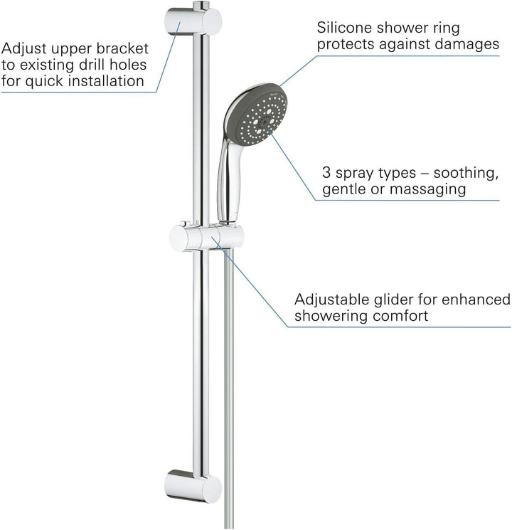 GROHE Vitalio Start 100 Brausenstangenset (3 Strahlarten, wassersparend, Antikalk-System), chrom, 26