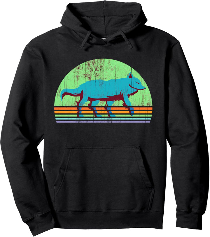 Klassischer Retro & Vintage Farben Vollmond Einsamer Wolf Pullover Hoodie