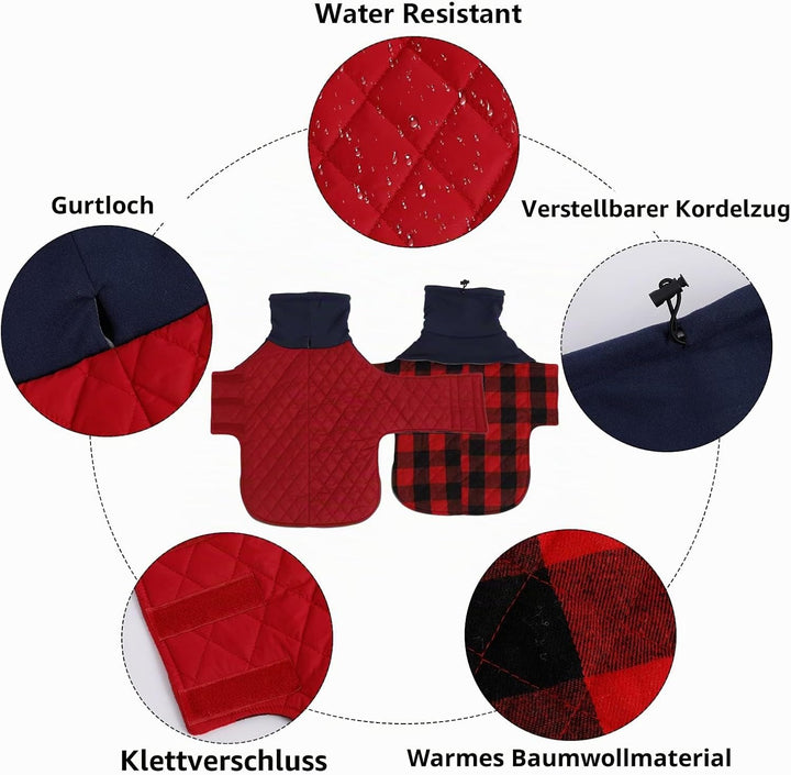 Geyecete Hundemantel Dackel, Dackel Wintermantel, Warmer Quilten Dackelmantel mit Geschirr Loch,Wind