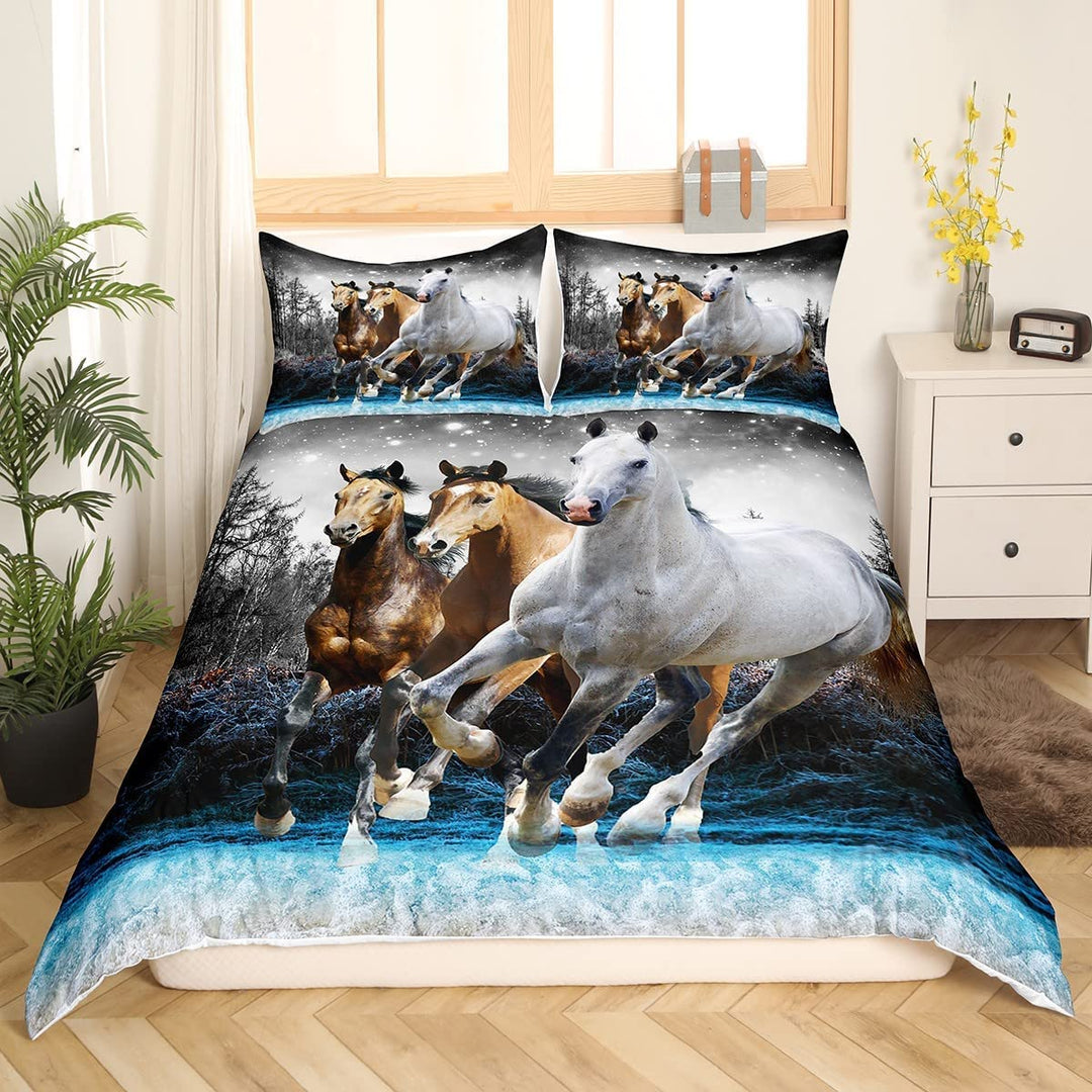 Loussiesd Pferde-Bettbezug Galoppierendes Pferd Bettwäsche-Set 135x200cm für Kinder, Jungen, Mädchen
