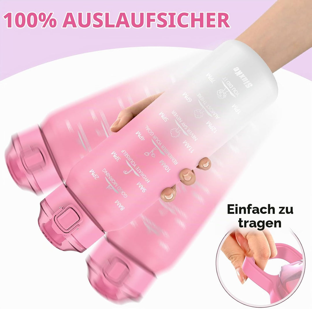 SLUXKE Trinkflasche Edelstahl 1000ml mit 2Deckel（Strohhalm&amp; no Strohhalm, [18/10 Edelstahl] 1Liter T