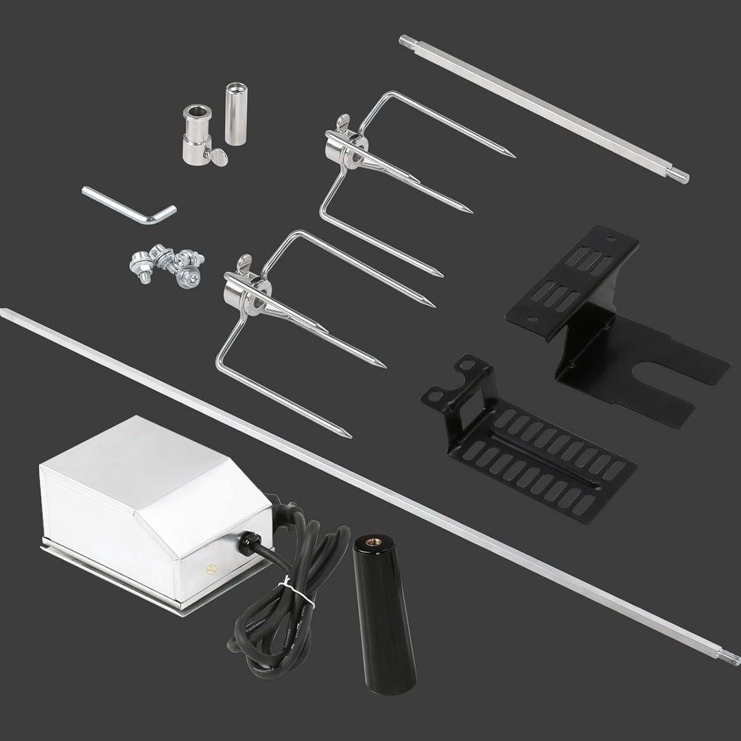 Grillspiess Set, 107cm Drehspiess mit 2X Fleischnadeln, Grillspiess mit Edelstahl Motor, 220V - 240V