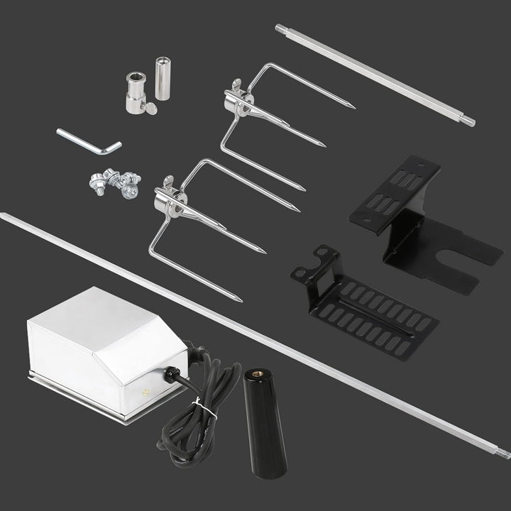 Grillspiess Set, Drehspiess mit 2X Fleischnadeln, 107cm Grillspiess mit Edelstahl Motor 220V - 240V,