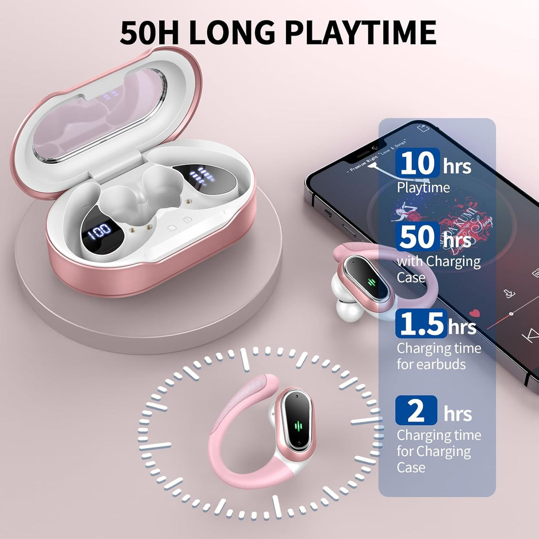 Rolosar Bluetooth Kopfhörer, Kopfhörer Kabellos Bluetooth 5.4 Sport tiefer Bass, 50 std Spielzeit In