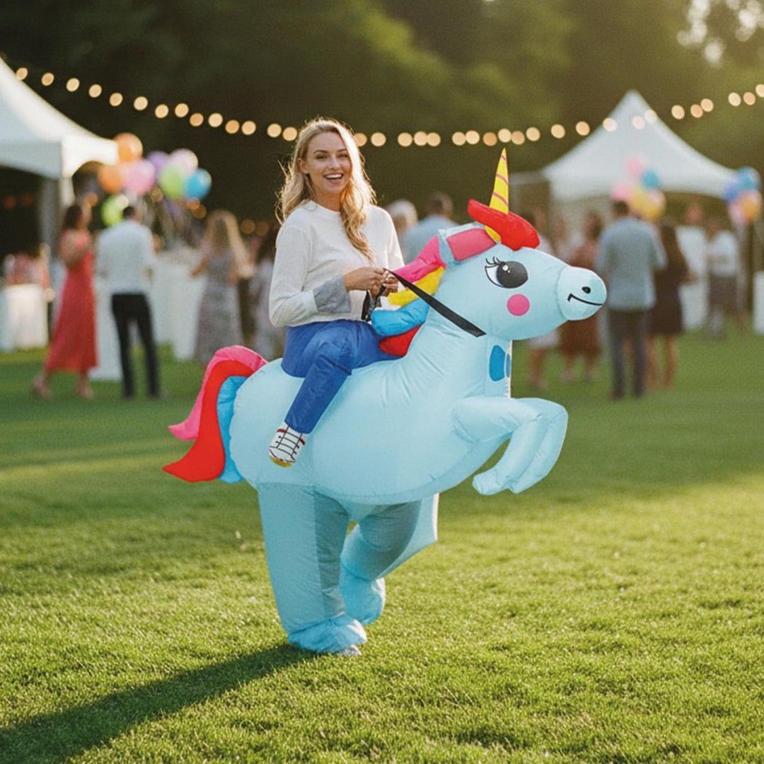 Aufblasbare Verkleidung Blaues Einhorn | Ungewöhnliches Kostüm in Erwachsenengrösse | Premium Qualit