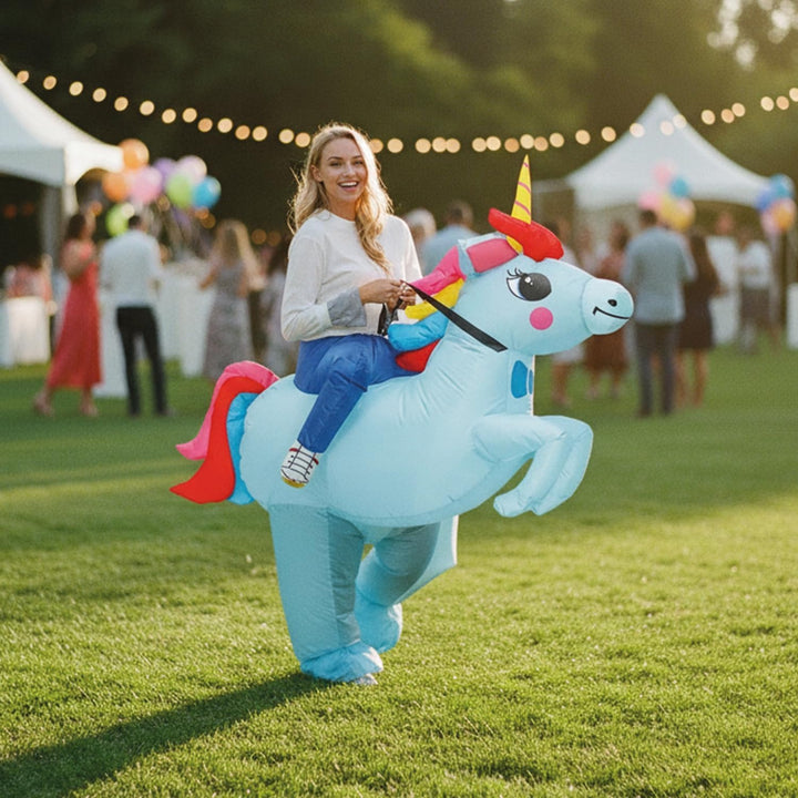 Aufblasbare Verkleidung Blaues Einhorn | Ungewöhnliches Kostüm in Erwachsenengrösse | Premium Qualit
