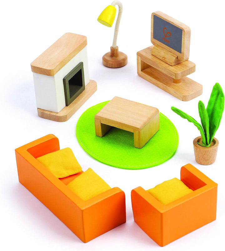 Hape Puppenhaus-Wohnzimmer aus Holz, kompatibel mit Allen gänigen Puppenhäusern, ab 3 Jahren, Wohnzi