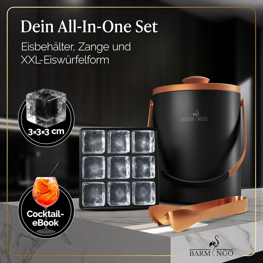 Edelstahl Eiswürfelbehälter mit Deckel - 2l Eiskübel/Eisbehälter für Eiswürfel mit Sieb, Eiswürfelfo