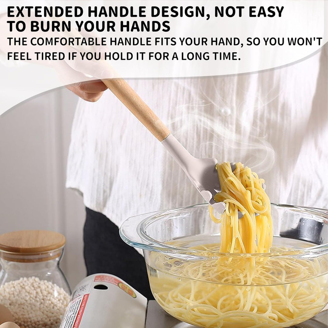 BASVII Küchenhelfer Set Silikon - 12 Stück Küchenutensilien Set aus Silikon und Holzgriffen, Hitzebe