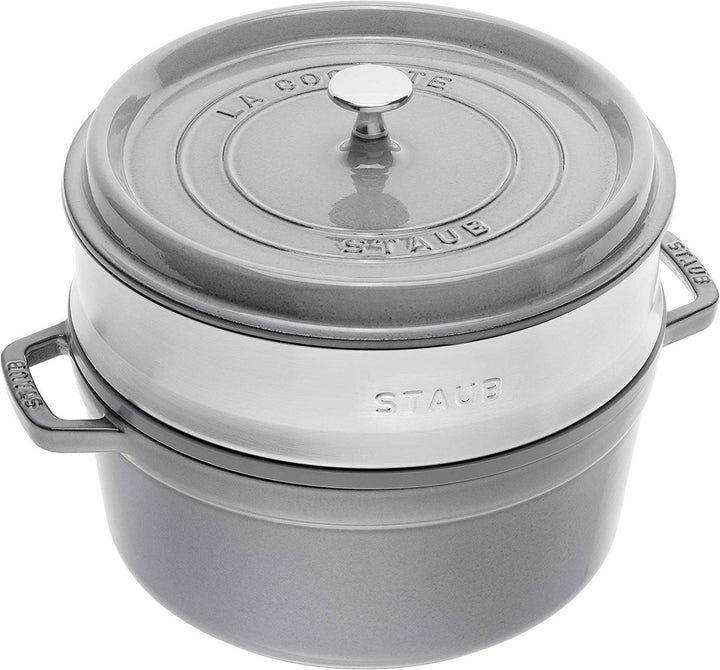 STAUB Gusseisen Bräter/Cocotte mit Dämpfeinsatz, Rund 26 cm, 5,2 L, Aromaregen Funktion, Für alle He