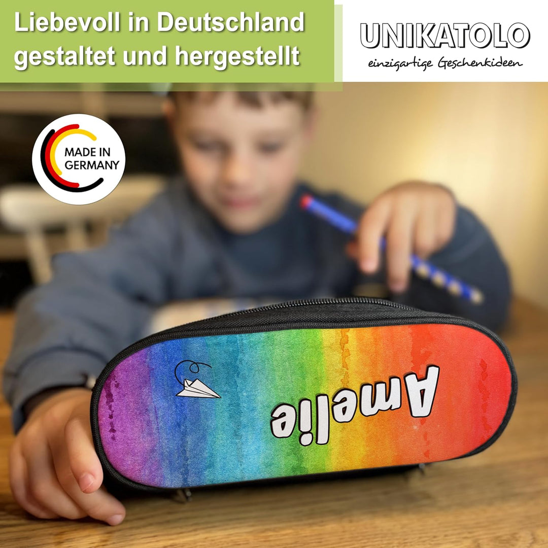 Federmäppchen mit Name personalisiert, Bunte Federtasche für Jungs und Mädchen, Stiftebox Geschenkid