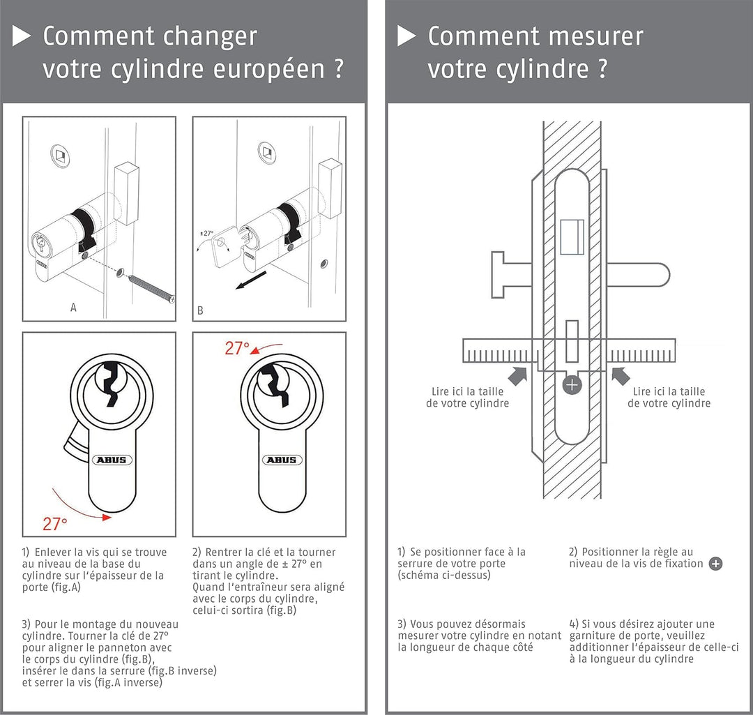 ABUS Türzylinder D6N - Schliesszylinder für Wohnungstüren, vernickelt, 50x60 mm - 33464 50x60 mm Ver