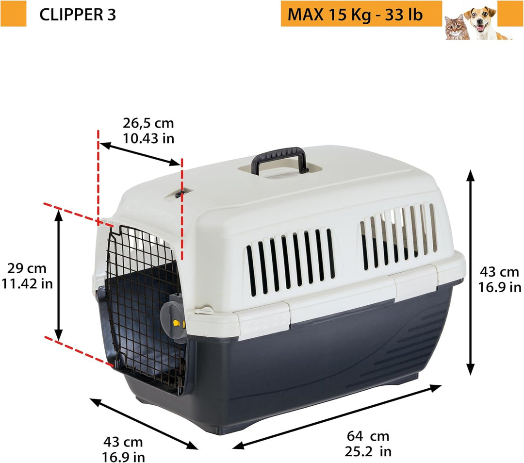 Ferplast Katzentransportbox Clipper 3, Hundetransportbox, IATA-zugelassene Reisebox, Haustiertranspo