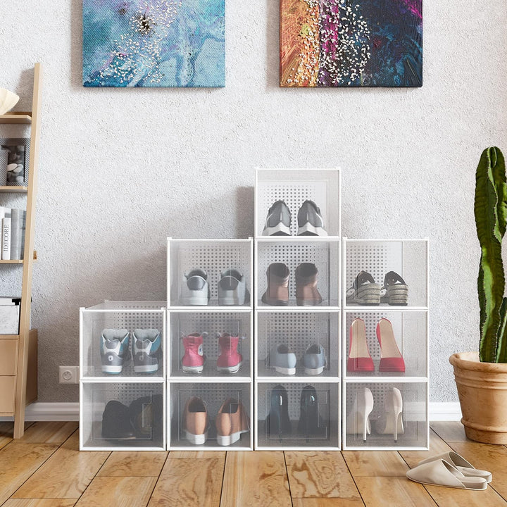 linovum 6er Set Schuhboxen stapelbar transparent für Übergrössen - modulare Aufbewahrungsbox für Sch