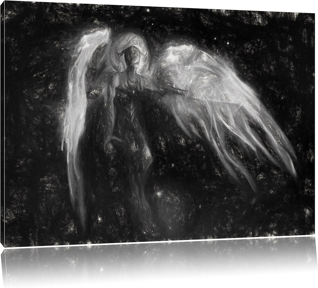 Pixxprint Alien Teufel im Weltraum Kunst Kohle Effekt, Format: 100x70 auf Leinwand, XXL riesige Bild