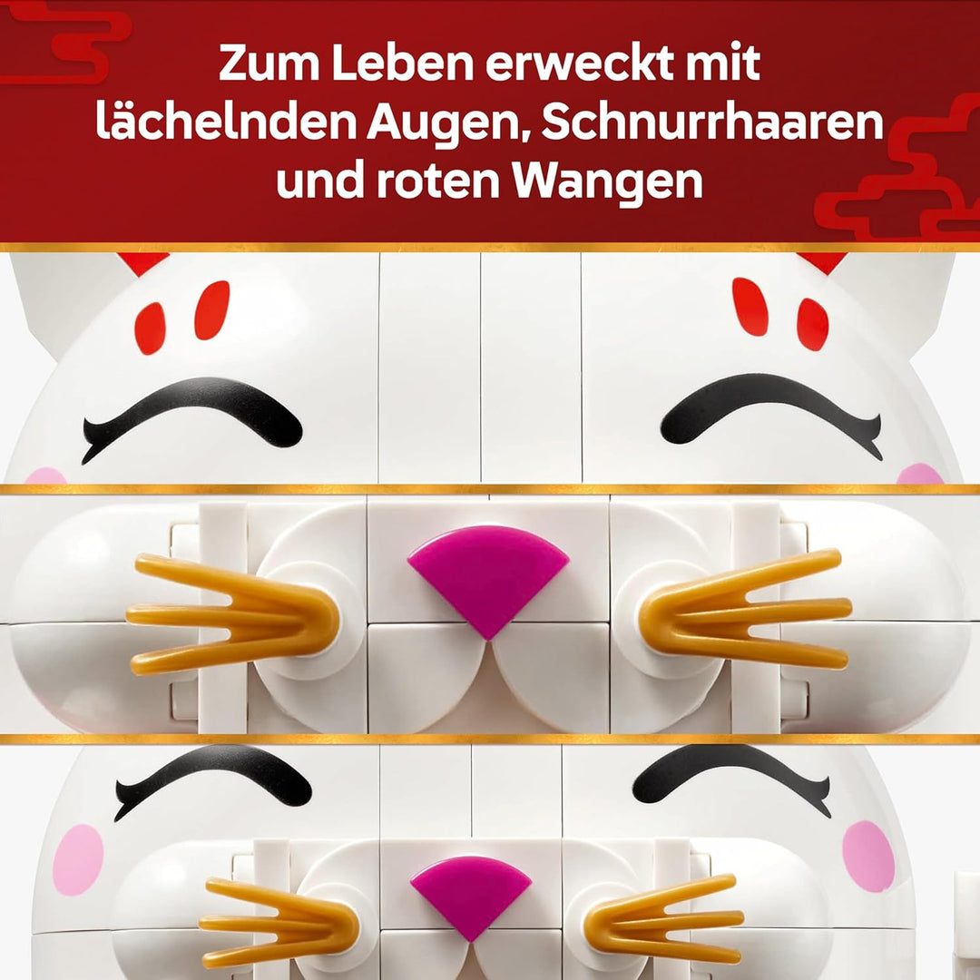 LEGO Glückskatze - Bauset für Erwachsene - Modellbau mit Tierfigur mit winkender Pfote sowie Goldmün
