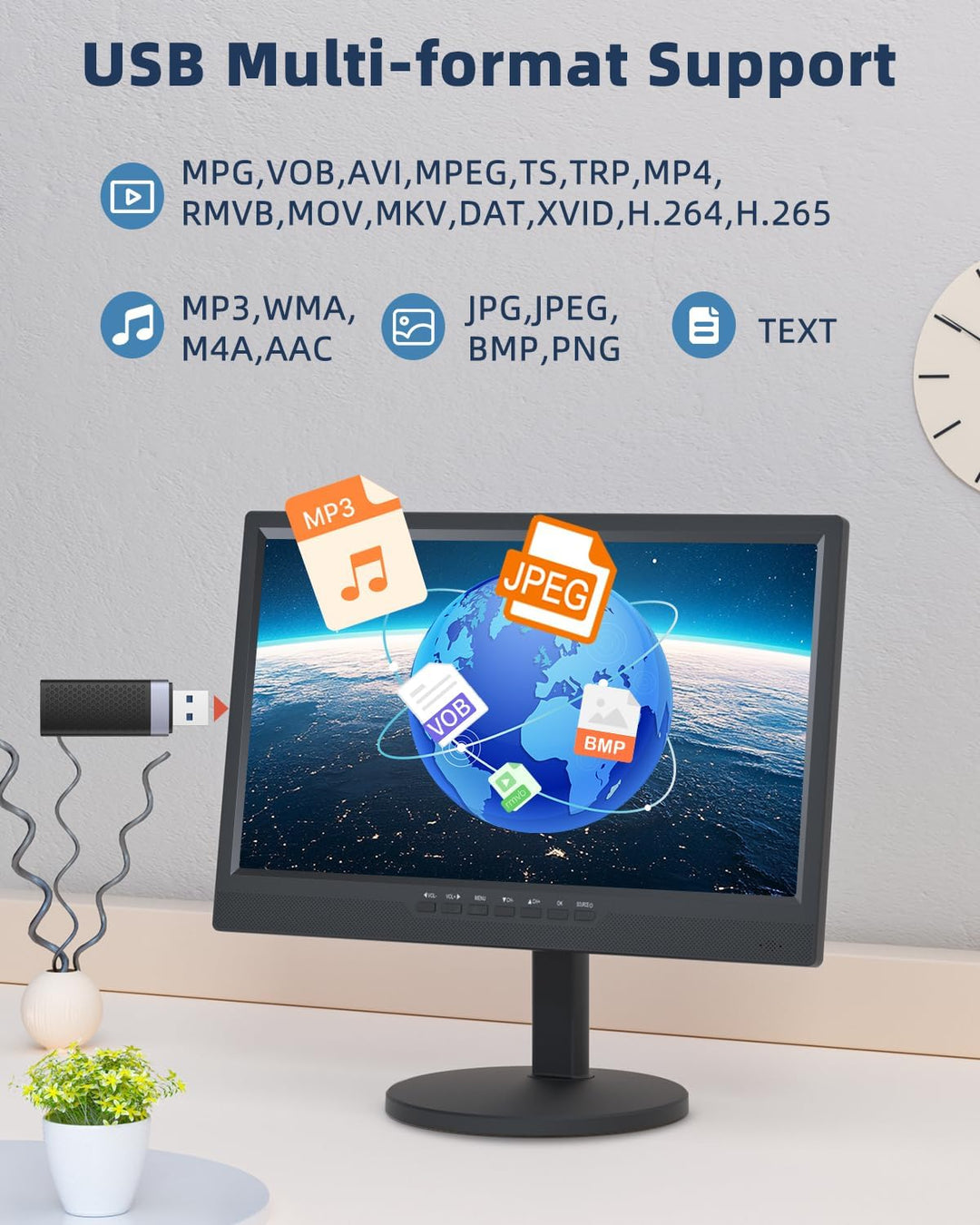 DESOBRY 19-Zoll Fernseher mit Batterie, Tragbarer Kleiner Fernseher DVB-T2 | 1080p, Mit Antenne, HDM