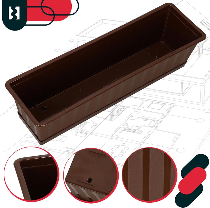 KOTARBAU® 2er Set Blumenkasten - Blumentopf für Balkon - 60 x 18 x 14 cm - Braun - Balkonkasten Balk