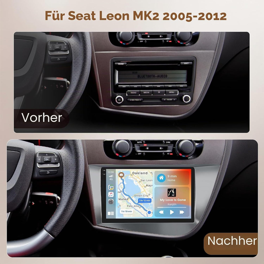 Hikity Android 15 4+128G Autoradio für Seat Leon MK2 2005-2012 mit 9 Zoll Incell Touchscreen, Autora