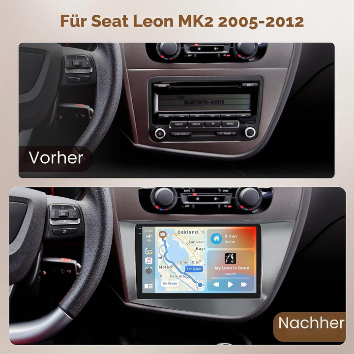 Hikity Android 15 4+128G Autoradio für Seat Leon MK2 2005-2012 mit 9 Zoll Incell Touchscreen, Autora