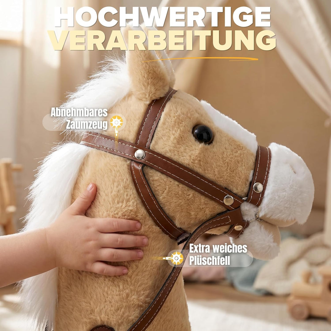Schauer Steckenpferd für Kinder mit Rollen & Sound – 95 cm Hobby Horse Pferde aus Soft-Plüsch – Spie