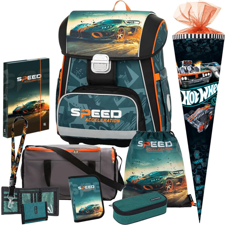 Auto - Speed Acceleration - Race - Oxy Bag PREMIUM Schulranzen-Set 9tlg. mit Sporttasche, Schultüte,