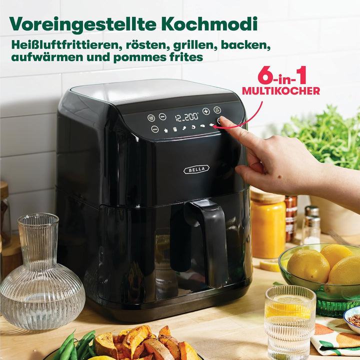 bella Digitaler Heissluftfritteuse mit 6 Litern, Antihaft-Korb und Grillrost, 60-Minuten-Timer, Touc