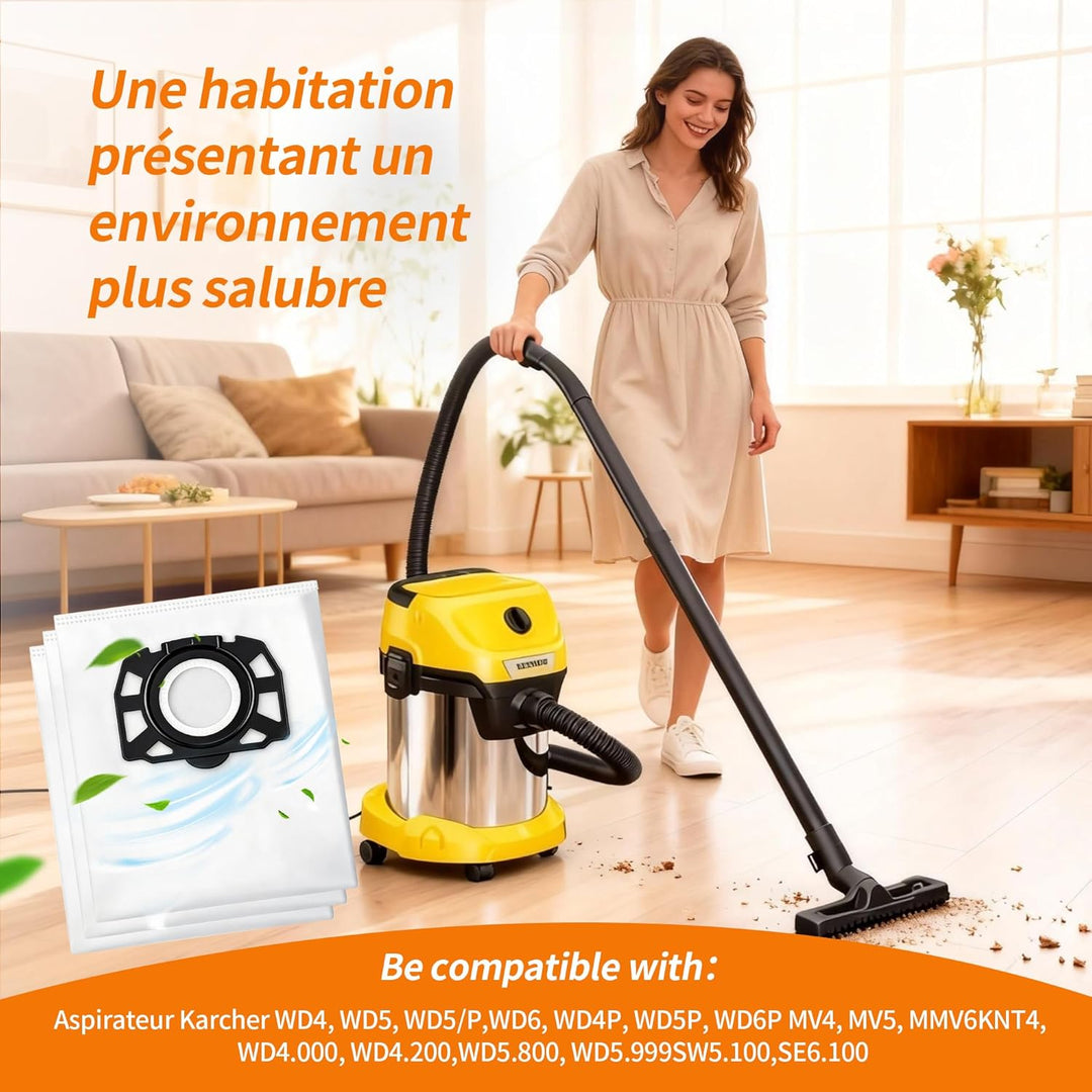 10 Stück KFI 487 staubsaugerbeutel mit 2 Filter Ersatz für Kärcher WD4 WD5 WD6 WD5 P WD6 P MV4 MV5 M