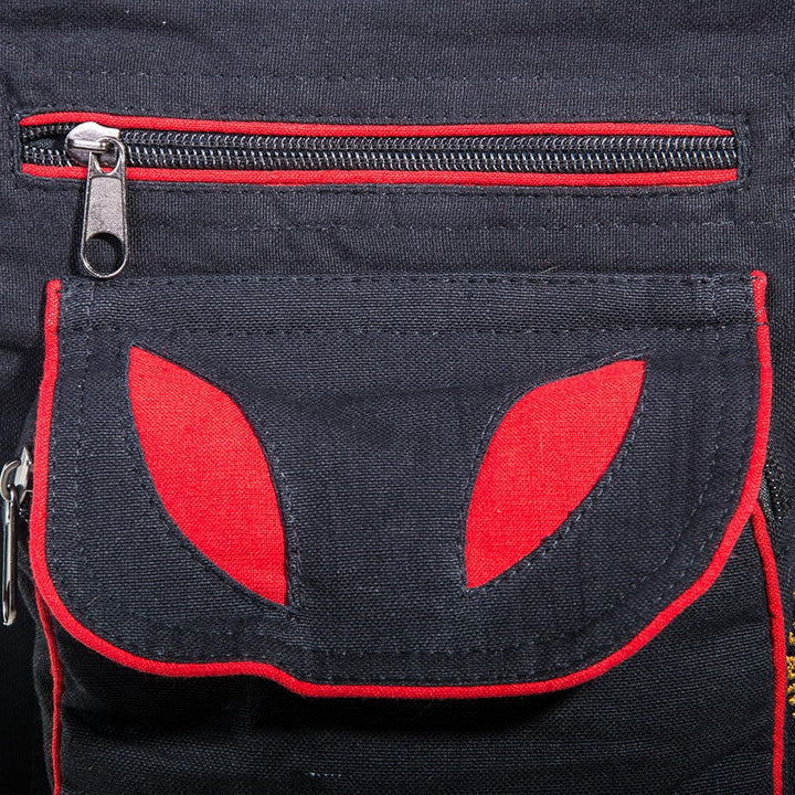 KUNST UND MAGIE Goa Schulter-Bauchtasche Gürteltasche Hippie Psy, Farbe:Schwarz/Rot Schwarz / Rot, S