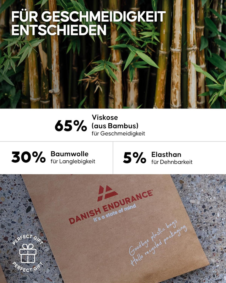 DANISH ENDURANCE Bambus Boxershorts Herren, Unterhosen Herren, Superweich, Elastisch & Atmungsaktiv,