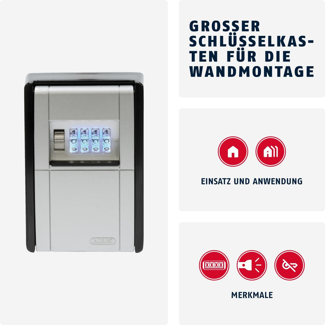 ABUS KeyGarage 787 BIG LED - Schlüsselbox zur Wandmontage - mit beleuchteten Zahlenwalzen - für bis