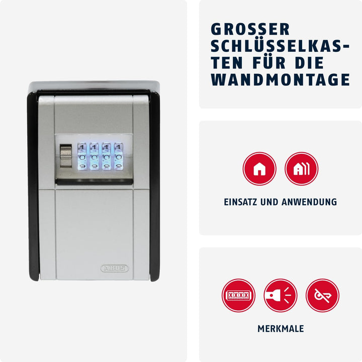 ABUS KeyGarage 787 BIG LED - Schlüsselbox zur Wandmontage - mit beleuchteten Zahlenwalzen - für bis