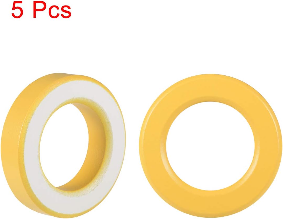 sourcing map 5 Stück 35.4 x 57.7 x 14mm Ferrit Ring Eisenpulver Toroid Kerne Gelb Weiss de