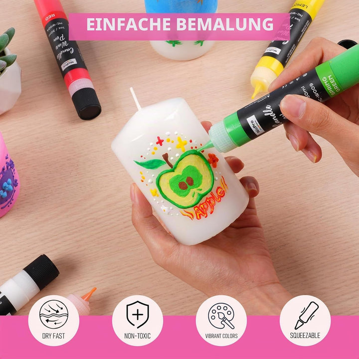 Nicpro Kerzenstifte 12 Farben X 30 ml, Wachsstifte für Kerzen, 3D Kerzenwachs Stift Inklusive Glitze