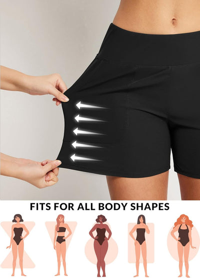 BALEAF Damen Badeshorts Bauchkontrolle UPF50+ Badehose Schnell Trocknend Schwimmhose Hohe Taille Boa